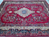 Large room size wool and silk handmade antique Persian Yazd rug 3.8x3m Perth