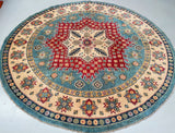 Full Room Size Genuine Hand Knotted Afghan Kazak Round Rug 245x245cm Shoparug
