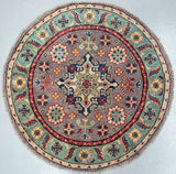 Pure wool hand knotted Afghan Kazak round rug 100x100cm Shoparug