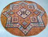 Pure wool geometric hand knotted Afghan Kazak round rug 200x195cm