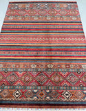 Multicolored striped patterned Afghan super Kazak rug
