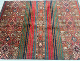 Decorative Geometric Striped Design Kazak Rug Renown As Shawl Pattern.