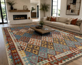 Massive room size wool Boho handmade Afghan Aryana kilim rug 3.9x3.1m Australia