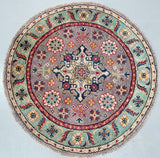 Pure wool hand knotted Afghan Kazak round rug 100x100cm
