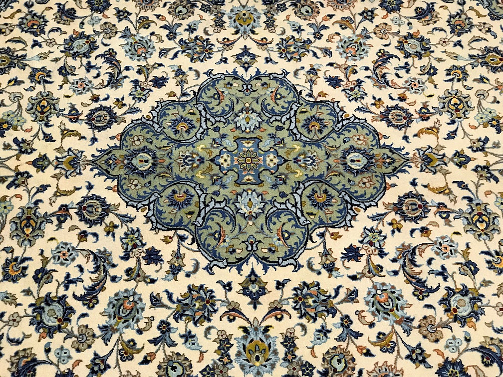 3.6x2.6m Beige Kashan Persian Rug