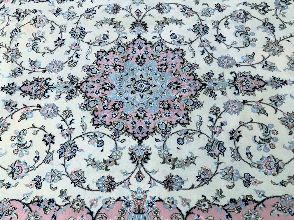 2.4x1.5m Beige Persian Kashan Rug