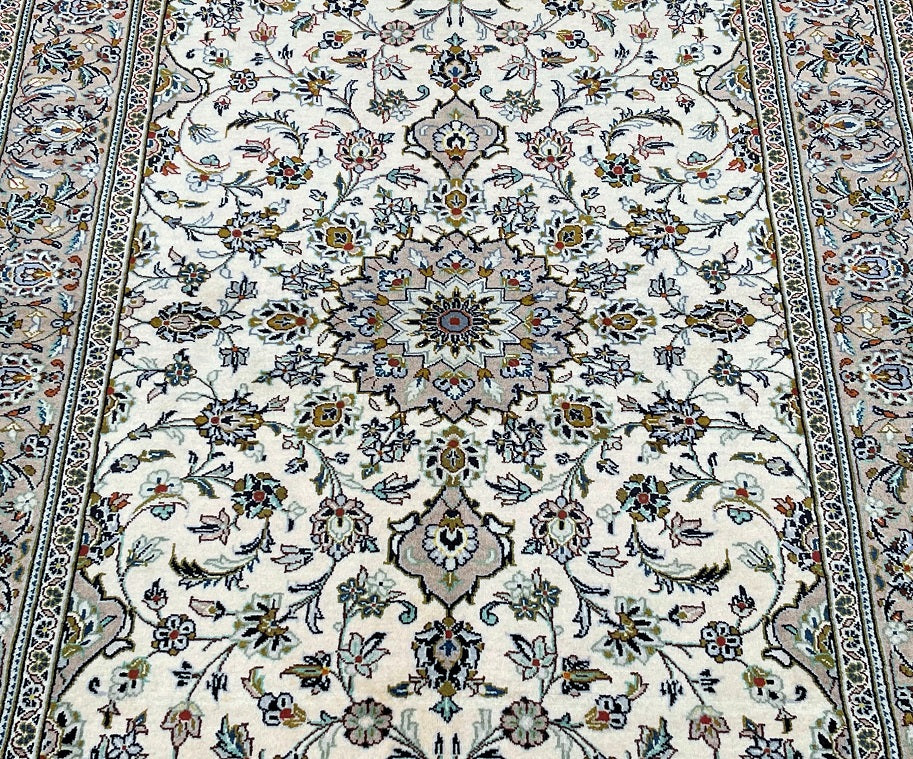 2.1x1.4m Beige Kashan Persian Rug