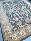 Large Room Size Authentic Hand Knotted Afghan Chobi Rug 3.6x2.8m. It Has A Wool Pile On Cotton Base. Floral Ziegler Design, Revival Of Art Deco Pattern