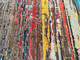 A multicolored handmade contemporary Afghan Gabbeh rug with a geometric pattern, featuring a mix of brown, beige, blue, green, red, and yellow tones at Persian rug warehouse WA in Perth.