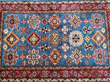 Lambs wool blue tone hand knotted Afghan royal Kazak rug 155x99cm