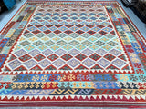 Almost square large room size wool handmade Afghan Waziri kilim rug 3x2.7m Perth