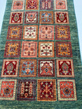 Lambs wool green tone garden design handmade Afghan super Kazak rug 147x90cm Shoparug
